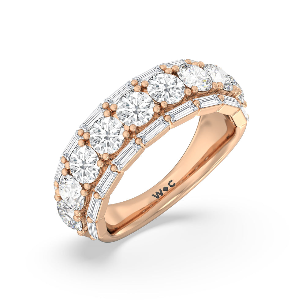 Baguette-Edged Round Diamond Anniversary Ring with 18KT Rose Gold / Natural / 3 Cut Diamond in 14KT Rose Gold / Natural / 3 view 5
