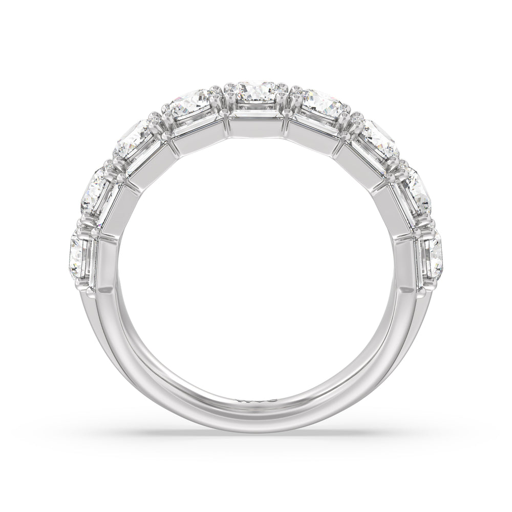 Baguette-Edged Round Diamond Anniversary Ring with Platinum / Natural / 3 Cut Diamond in 14KT Platinum / Natural / 3 view 4
