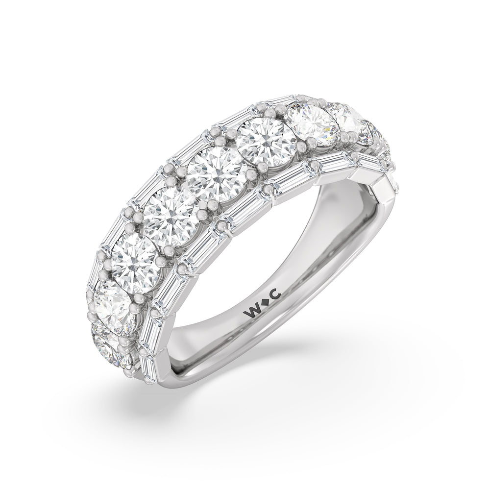 Baguette-Edged Round Diamond Anniversary Ring with Platinum / Natural / 3 Cut Diamond in 14KT Platinum / Natural / 3 view 5
