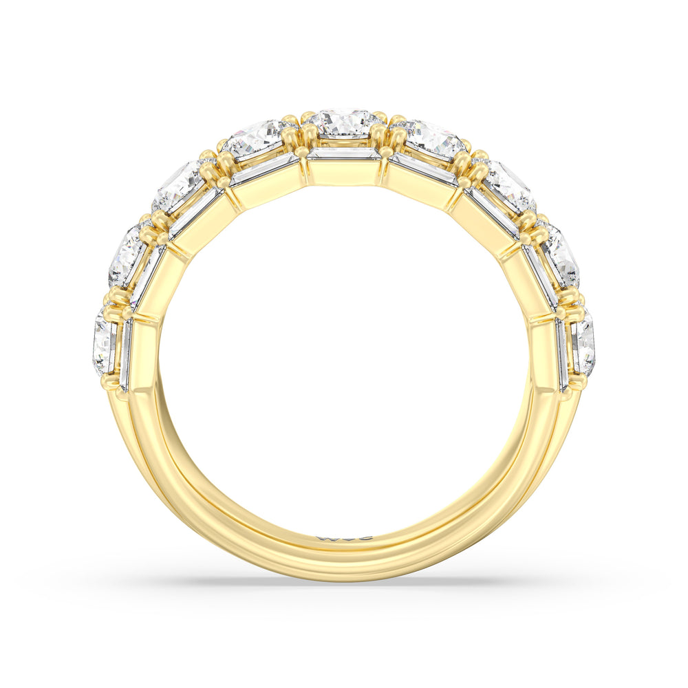 Baguette-Edged Round Diamond Anniversary Ring with 18KT Yellow Gold / Natural / 3 Cut Diamond in 14KT Yellow Gold / Natural / 3 view 4
