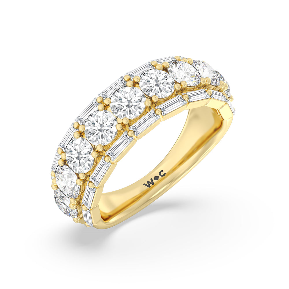 Baguette-Edged Round Diamond Anniversary Ring with 18KT Yellow Gold / Natural / 3 Cut Diamond in 14KT Yellow Gold / Natural / 3 view 5
