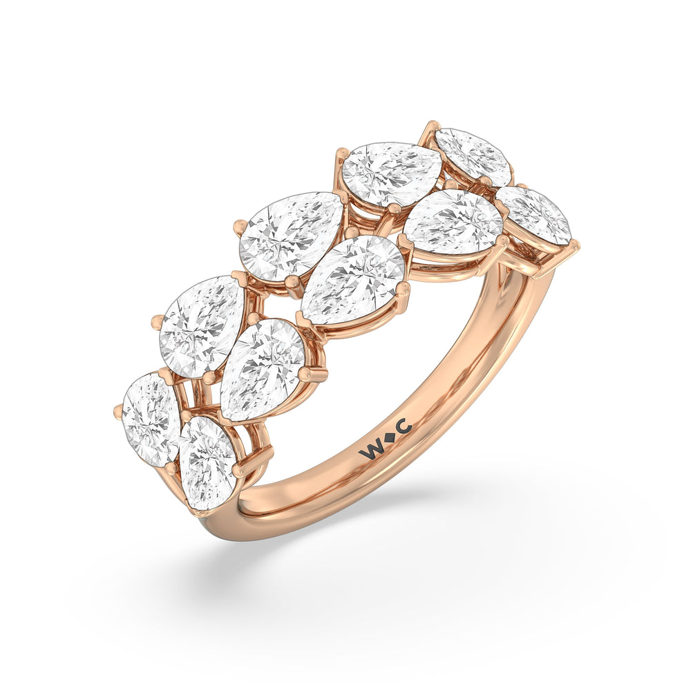 Two Row Trailing Pear Diamond Anniversary Ring with 18KT Rose Gold / Natural / 3 1/3 Cut Diamond in 14KT Rose Gold / Natural / 3 1/3 view 5
