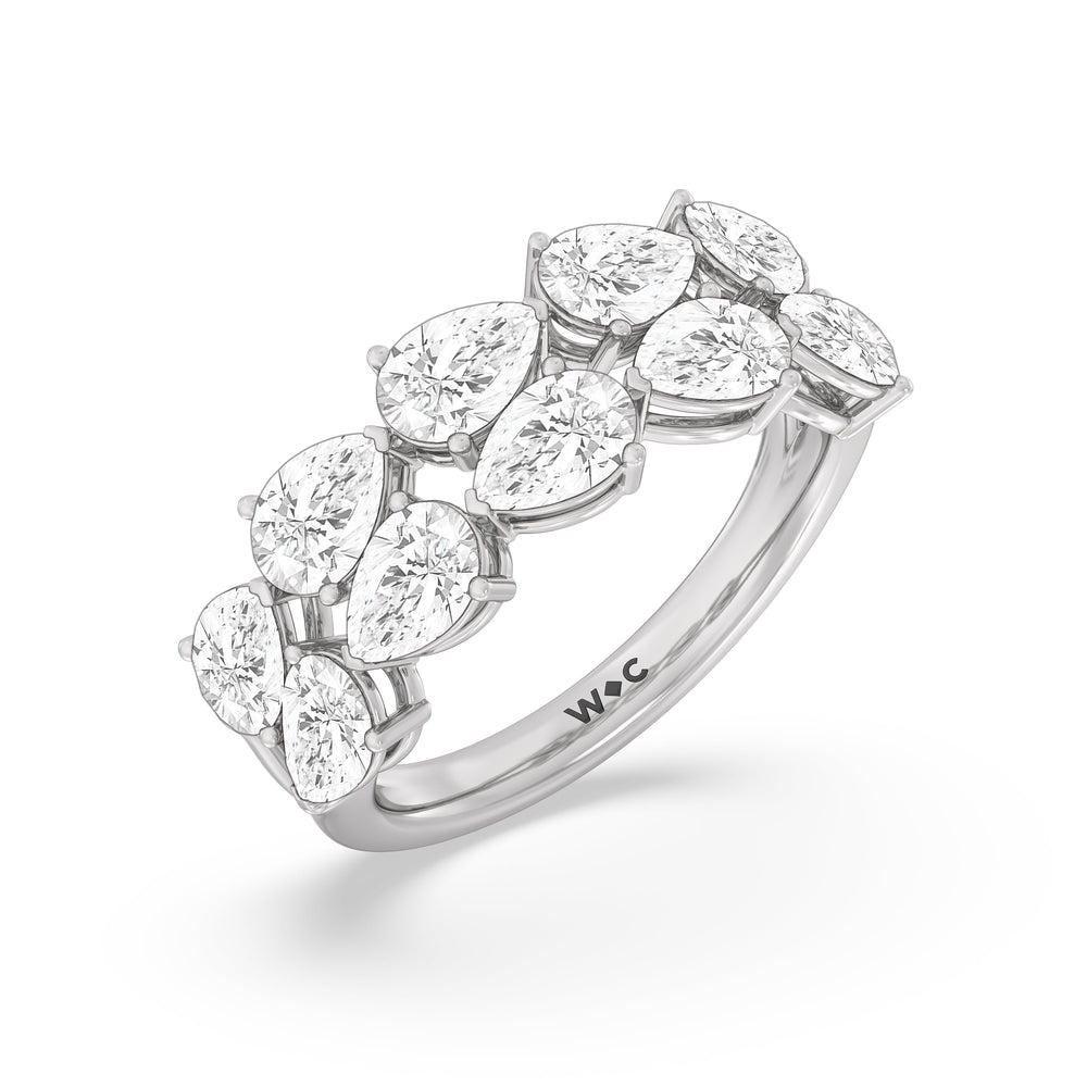 Two Row Trailing Pear Diamond Anniversary Ring with Platinum / Natural / 3 1/3 Cut Diamond in 14KT Platinum / Natural / 3 1/3 view 5
