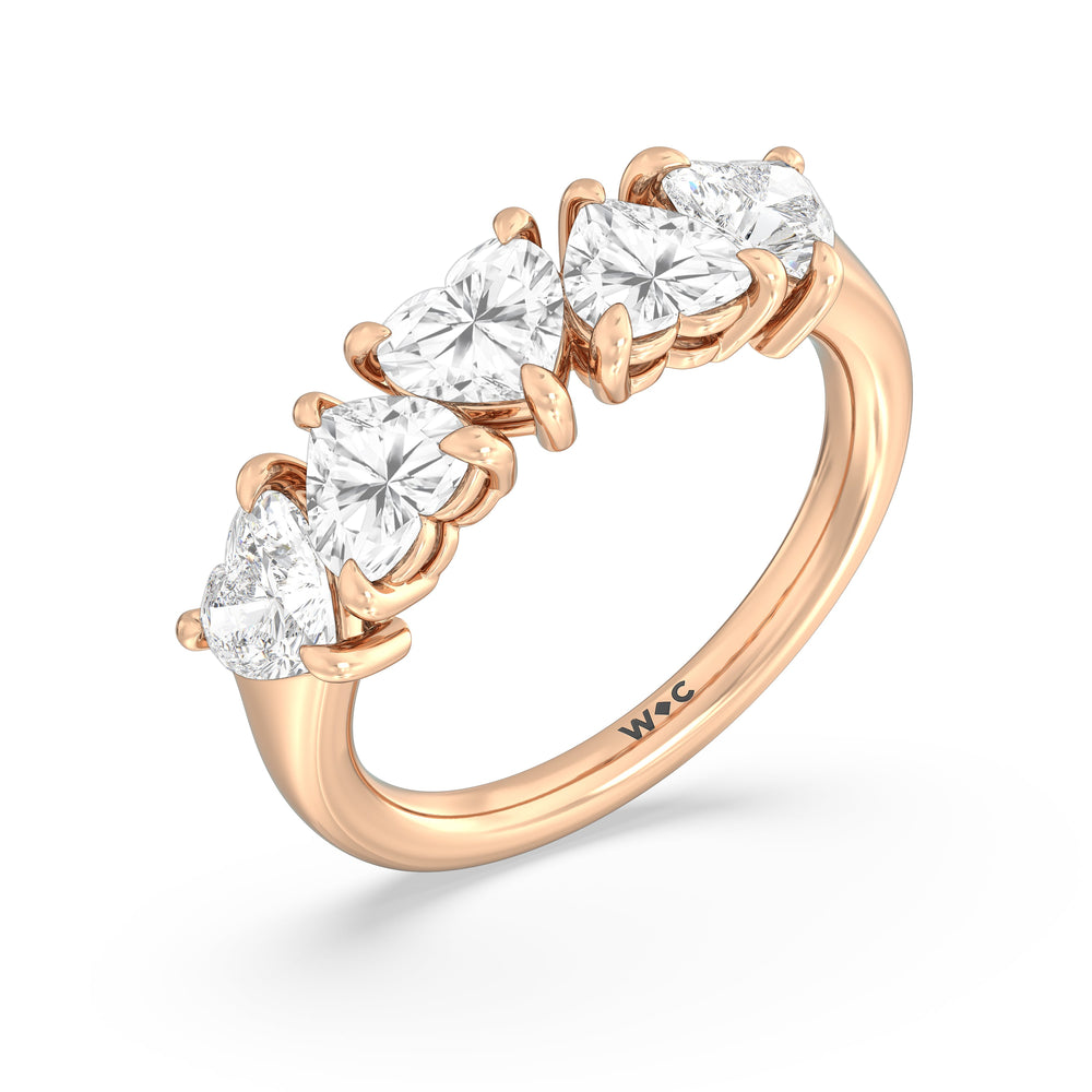 Five Stone Heart Diamond Anniversary Ring with 18KT Rose Gold / Natural / 2 1/2 Cut Diamond in 14KT Rose Gold / Natural / 2 1/2 view 5
