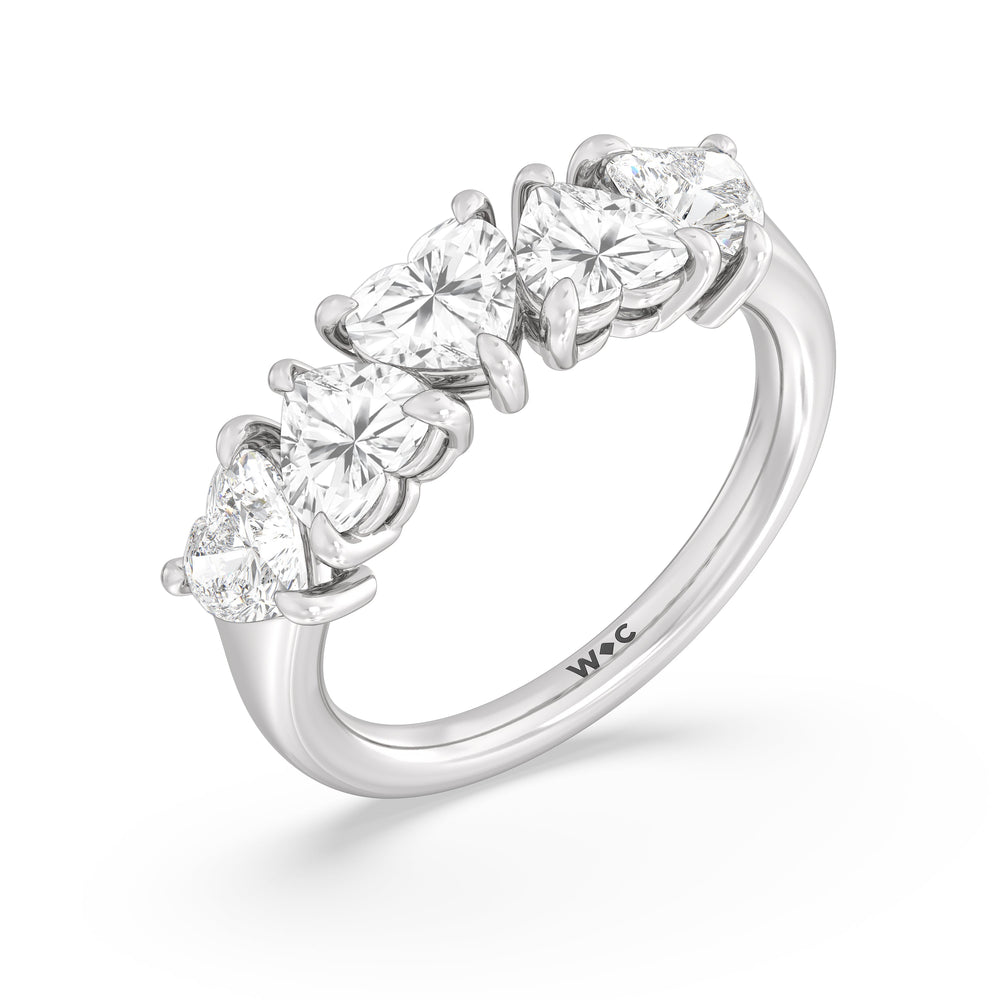 Five Stone Heart Diamond Anniversary Ring with Platinum / Natural / 2 1/2 Cut Diamond in 14KT Platinum / Natural / 2 1/2 view 5

