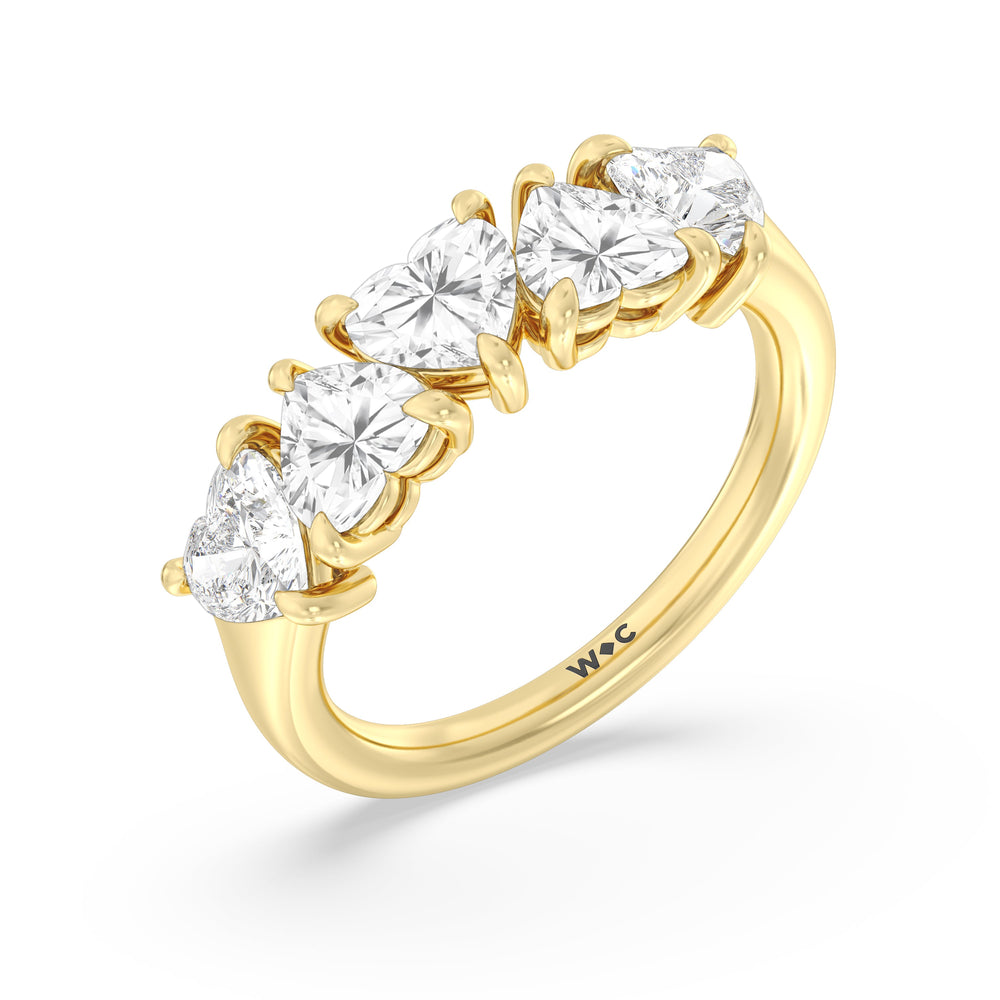 Five Stone Heart Diamond Anniversary Ring with 18KT Yellow Gold / Natural / 2 1/2 Cut Diamond in 14KT Yellow Gold / Natural / 2 1/2 view 5
