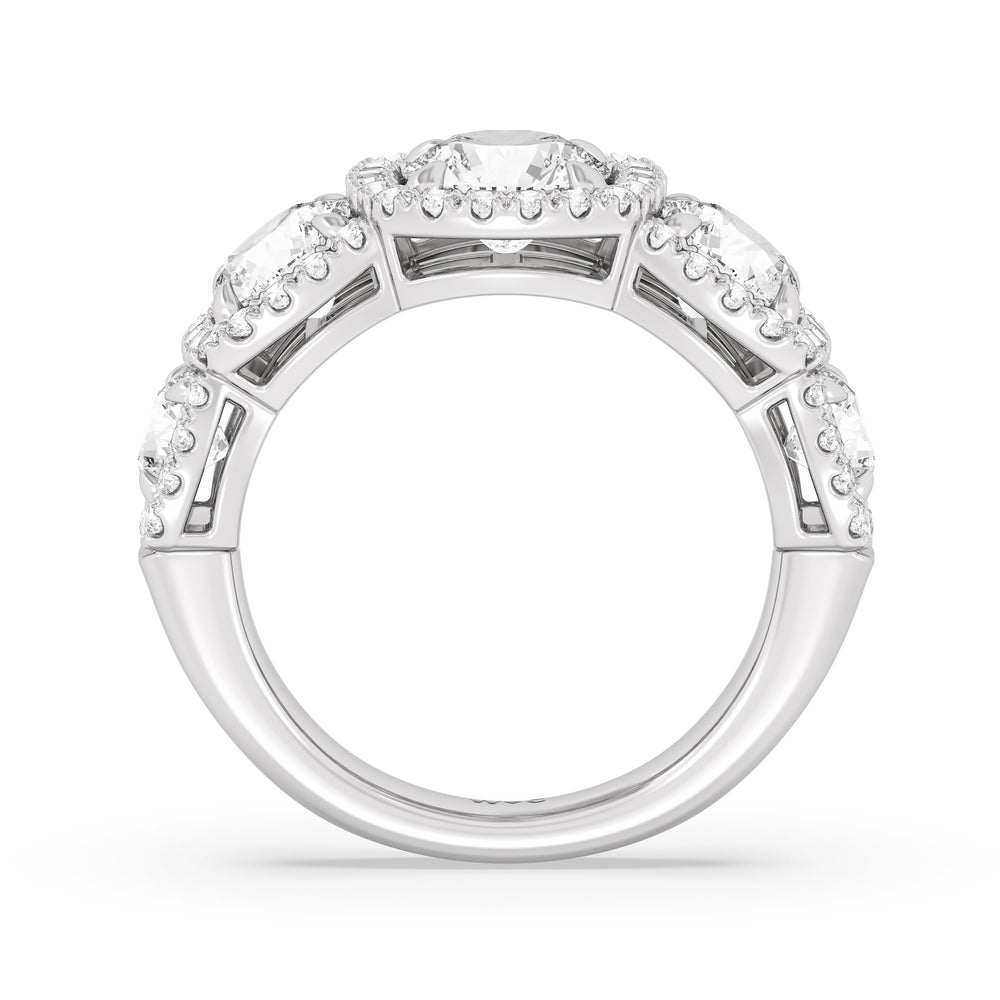 Elegance Round Five Stone Halo Anniversary Ring with Platinum / Lab / 4 Cut Diamond in 14KT Platinum / Lab / 4 view 4
