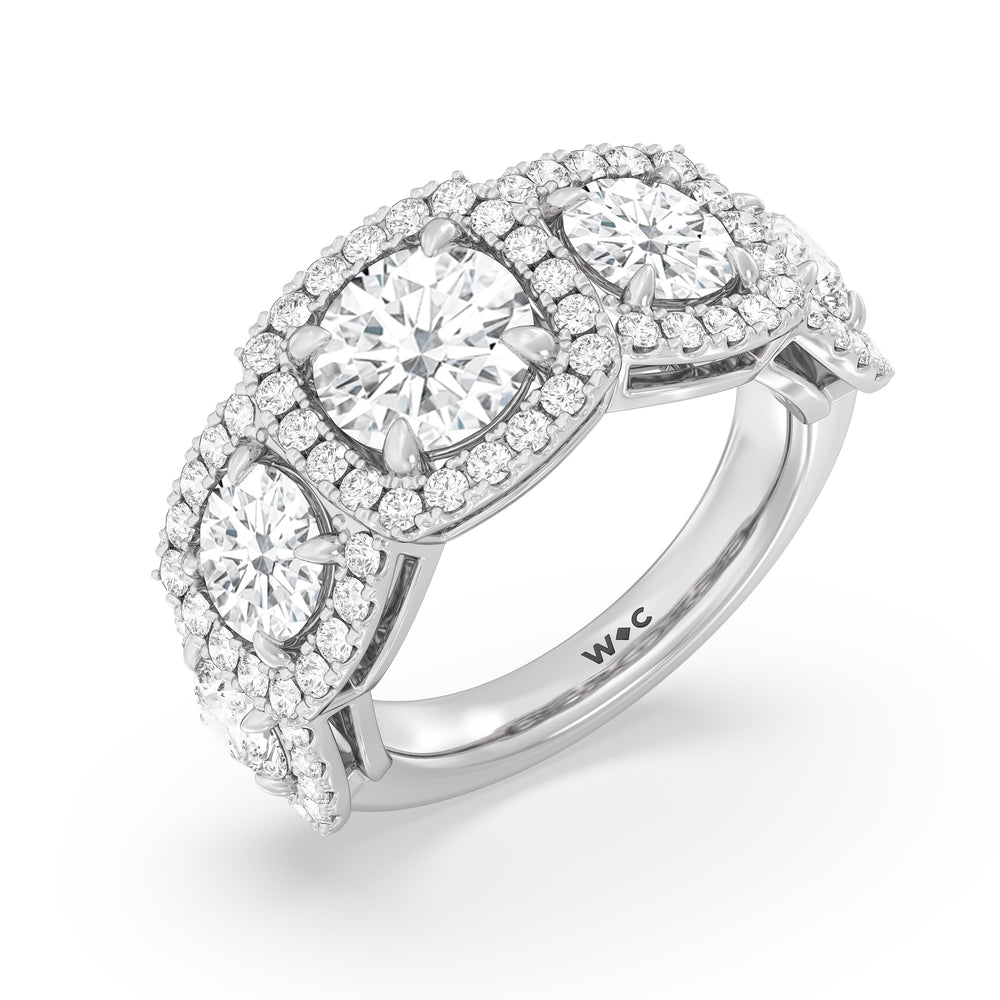 Elegance Round Five Stone Halo Anniversary Ring with Platinum / Lab / 5 Cut Diamond in 14KT Platinum / Lab / 5 view 5
