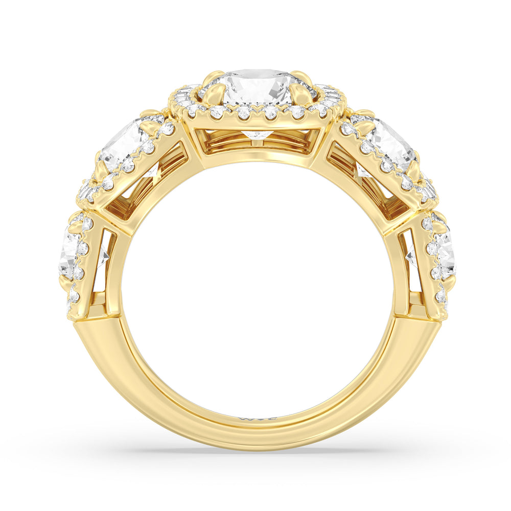 Elegance Round Five Stone Halo Anniversary Ring with 18KT Yellow Gold / Lab / 5 Cut Diamond in 14KT Yellow Gold / Lab / 5 view 4
