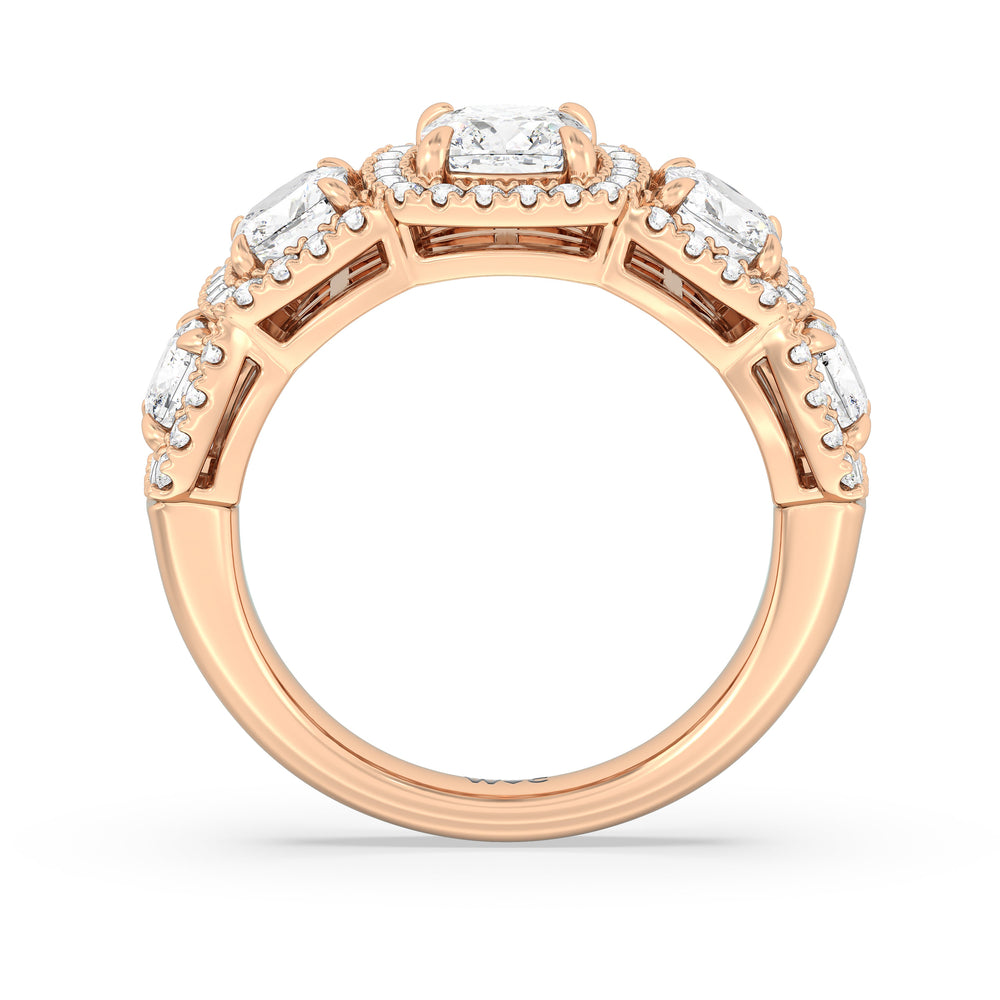 Elegance Cushion Five Stone Halo Anniversary Ring with 18KT Rose Gold / Lab / 3 Cut Diamond in 14KT Rose Gold / Lab / 3 view 4
