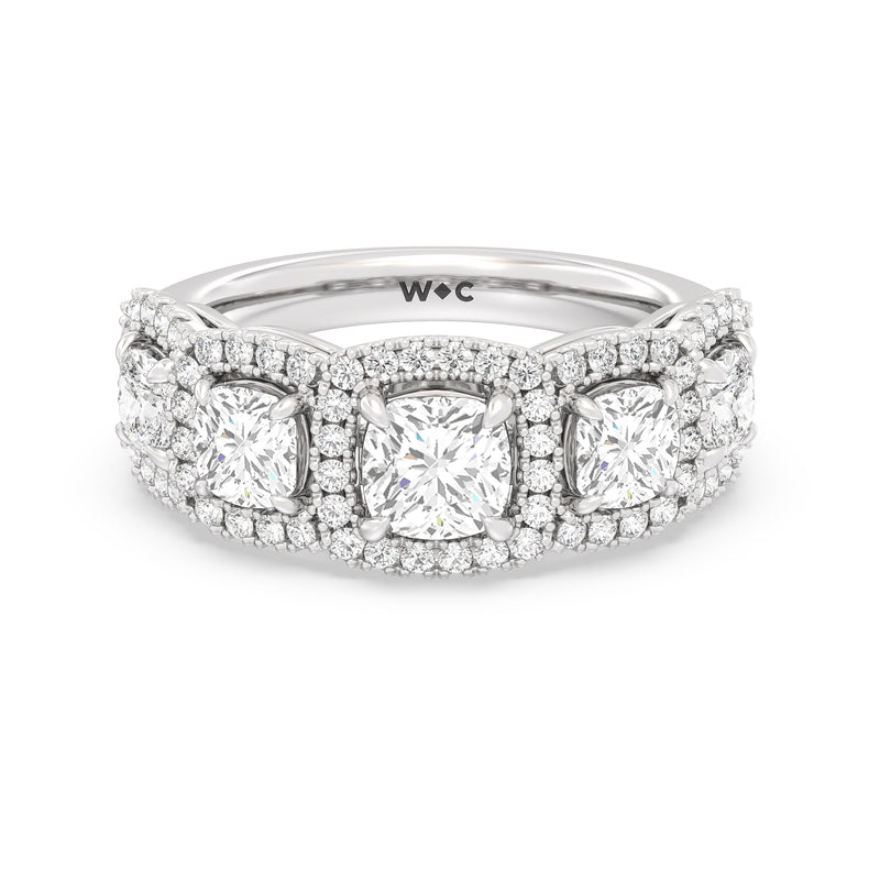 Elegance Cushion Five Stone Halo Anniversary Ring