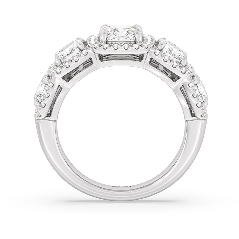 Elegance Cushion Five Stone Halo Anniversary Ring with Platinum / Lab / 3 Cut Diamond in 14KT Platinum / Lab / 3 view 4
