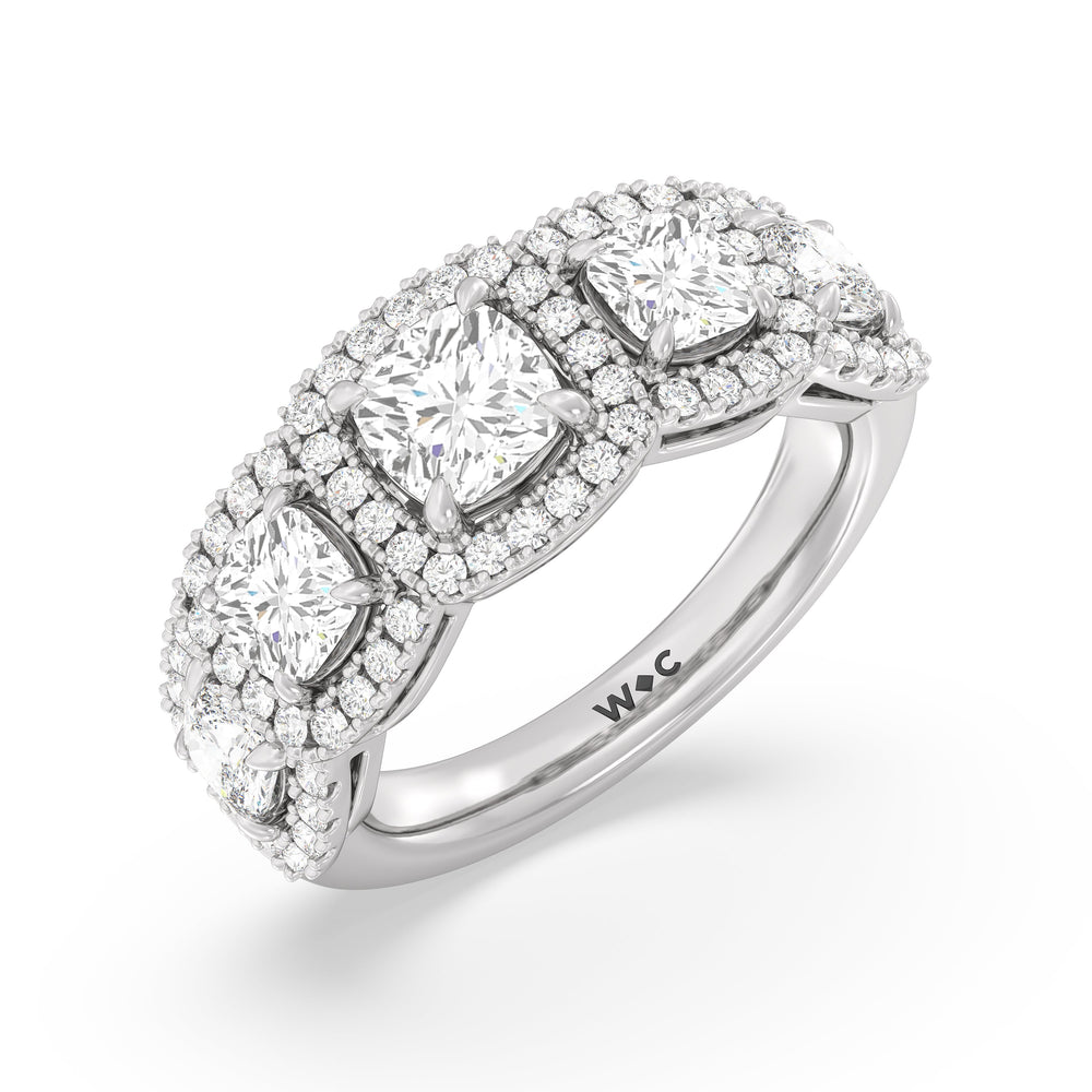 Elegance Cushion Five Stone Halo Anniversary Ring with Platinum / Lab / 3 Cut Diamond in 14KT Platinum / Lab / 3 view 5
