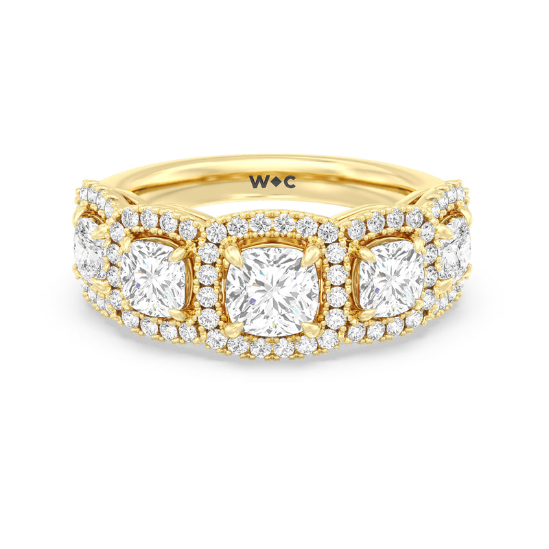 Elegance Cushion Five Stone Halo Anniversary Ring