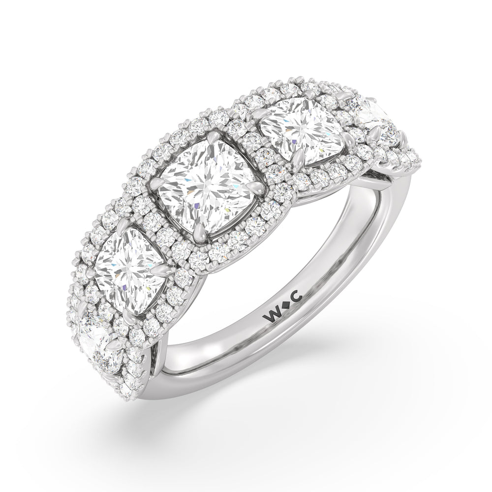 Elegance Cushion Five Stone Halo Anniversary Ring with Platinum / Lab / 4 Cut Diamond in 14KT Platinum / Lab / 4 view 5
