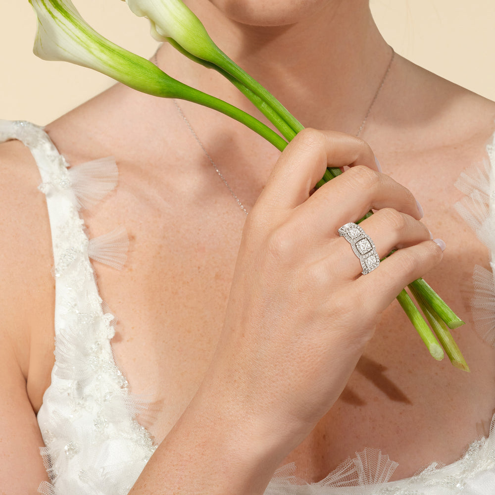 Elegance Cushion Five Stone Halo Anniversary Ring with 18KT Rose Gold / Lab / 4 Cut Diamond in 14KT Rose Gold / Lab / 4 view 2
