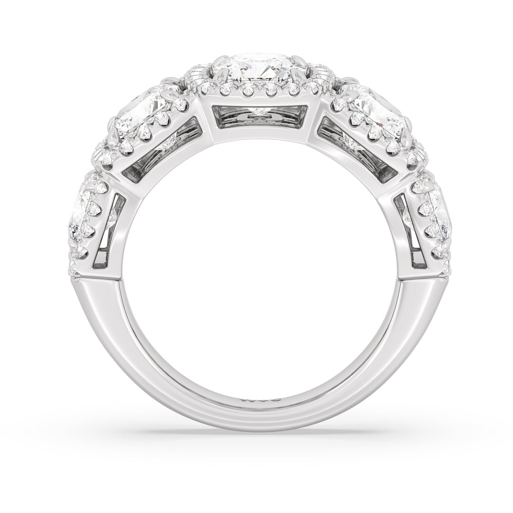 Elegance Cushion Five Stone Halo Anniversary Ring with Platinum / Lab / 5 Cut Diamond in 14KT Platinum / Lab / 5 view 4

