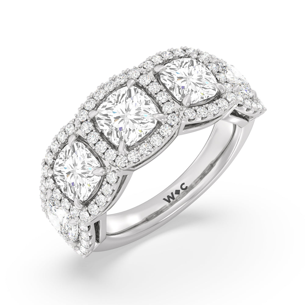 Elegance Cushion Five Stone Halo Anniversary Ring with Platinum / Lab / 5 Cut Diamond in 14KT Platinum / Lab / 5 view 5
