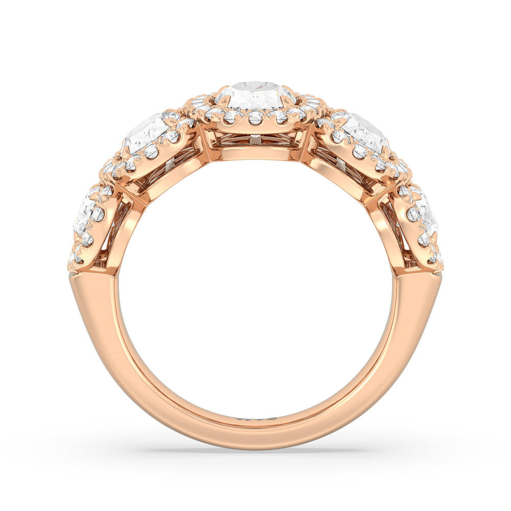 Elegance Oval Five Stone Halo Anniversary Ring with 18KT Rose Gold / Lab / 3 Cut Diamond in 14KT Rose Gold / Lab / 3 view 4
