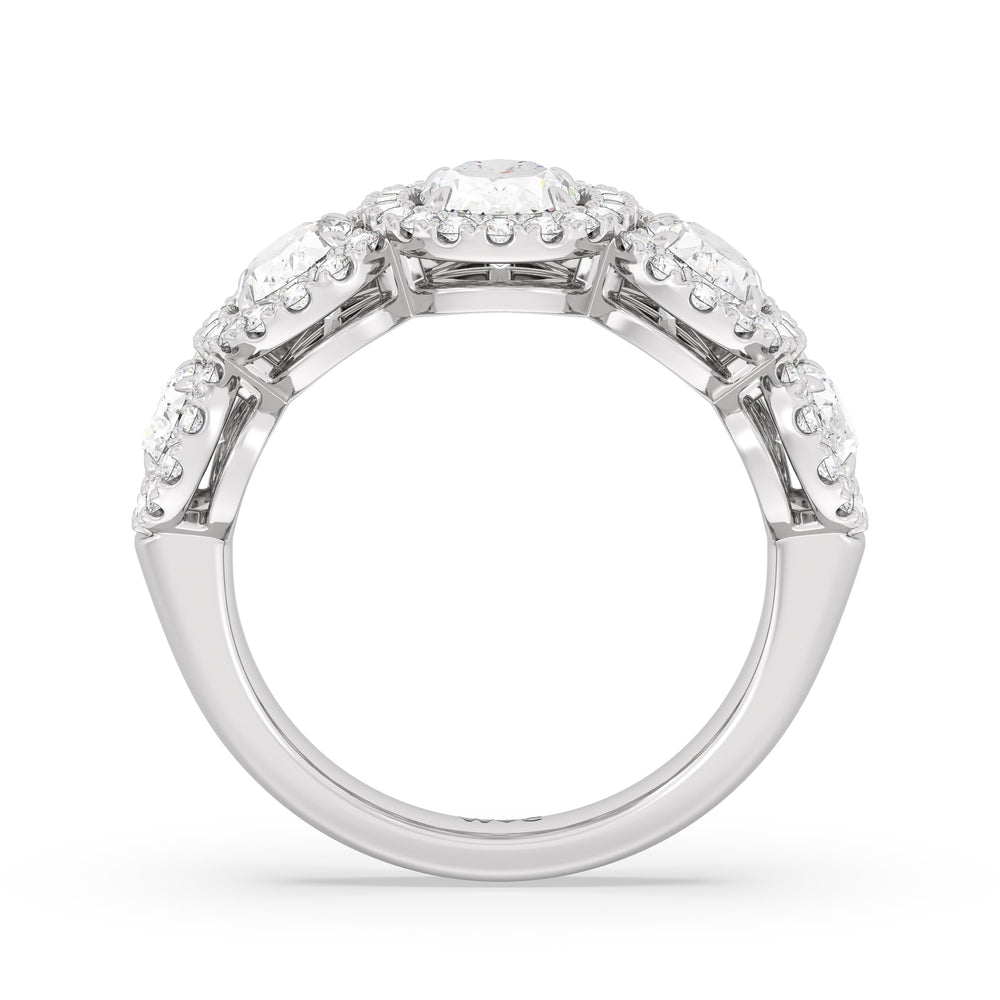 Elegance Oval Five Stone Halo Anniversary Ring with Platinum / Lab / 3 Cut Diamond in 14KT Platinum / Lab / 3 view 4
