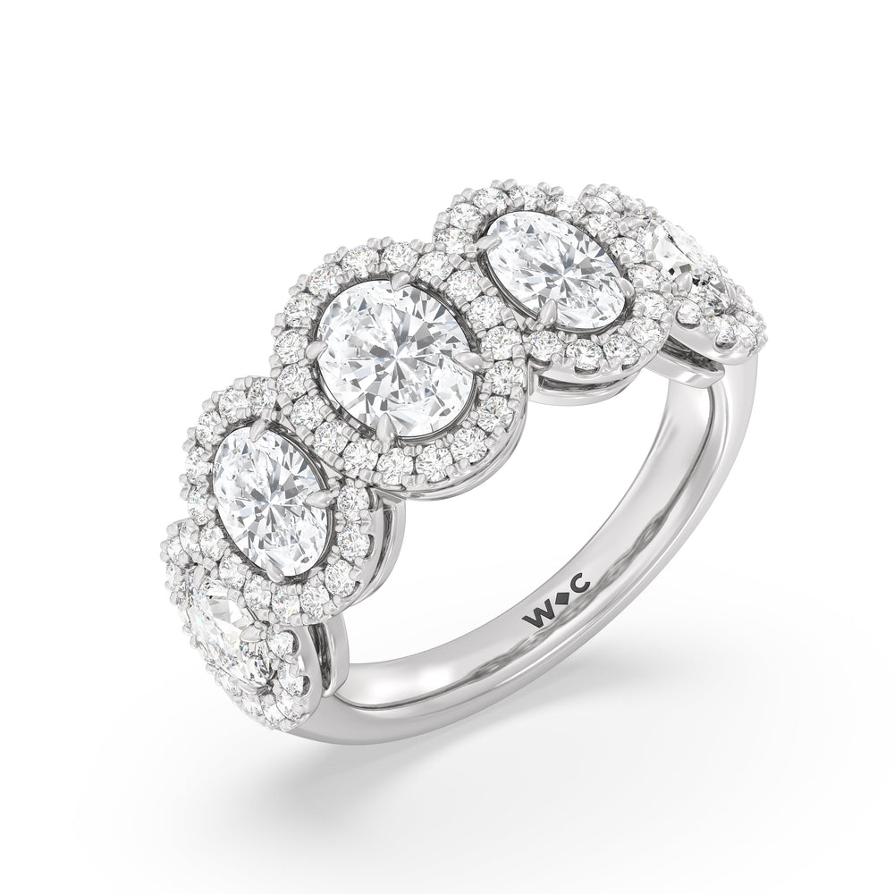 Elegance Oval Five Stone Halo Anniversary Ring with Platinum / Lab / 3 Cut Diamond in 14KT Platinum / Lab / 3 view 5
