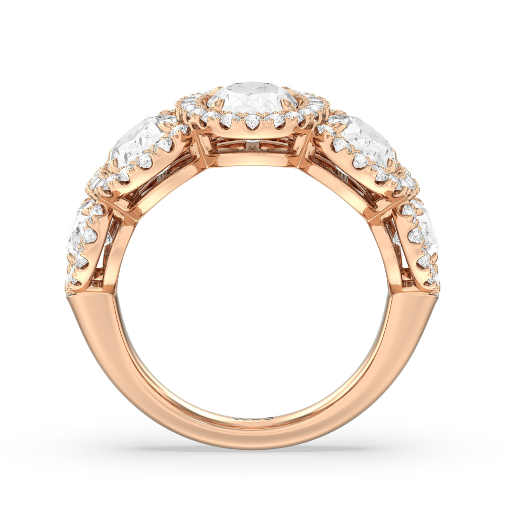 Elegance Oval Five Stone Halo Anniversary Ring with 18KT Rose Gold / Lab / 4 Cut Diamond in 14KT Rose Gold / Lab / 4 view 4
