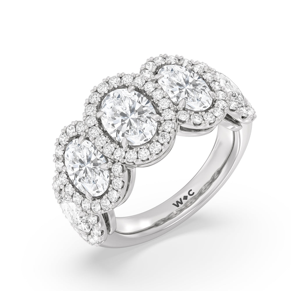 Elegance Oval Five Stone Halo Anniversary Ring with Platinum / Lab / 4 Cut Diamond in 14KT Platinum / Lab / 4 view 5
