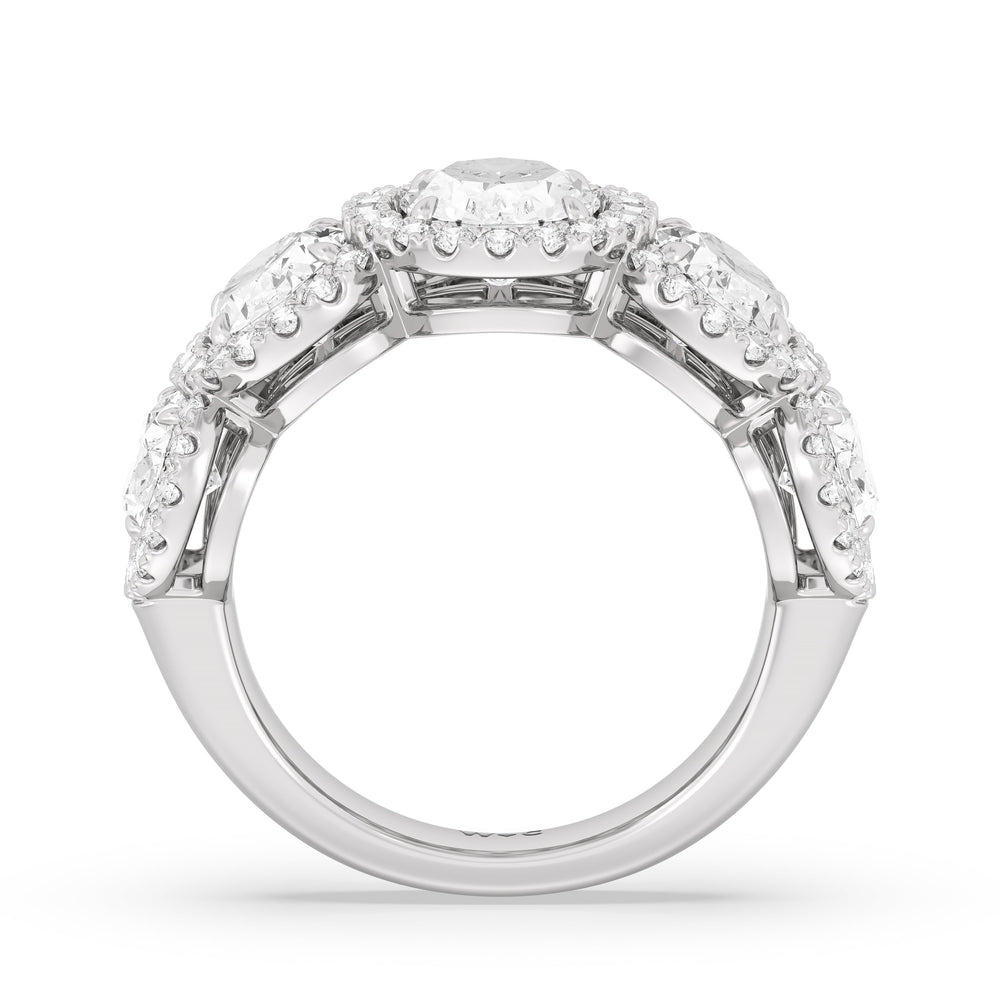 Elegance Oval Five Stone Halo Anniversary Ring with Platinum / Lab / 5 Cut Diamond in 14KT Platinum / Lab / 5 view 4
