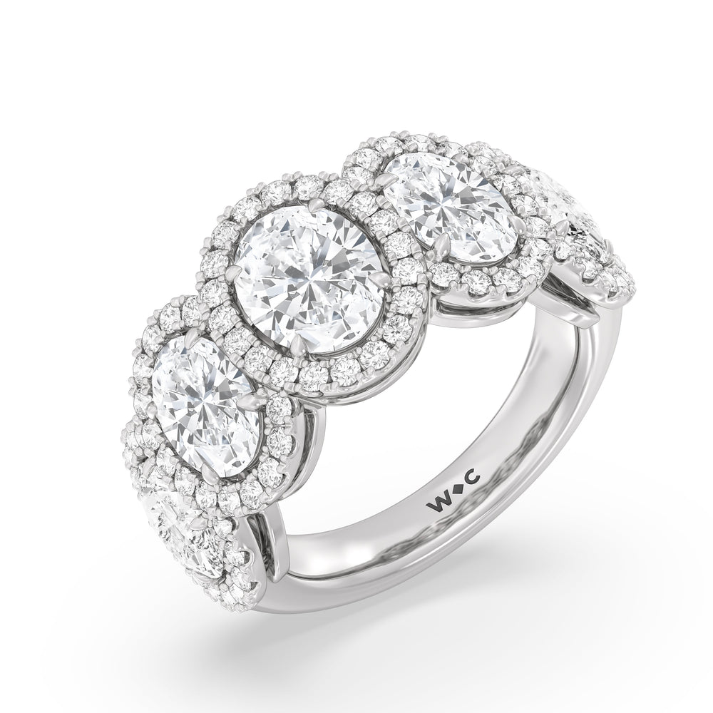 Elegance Oval Five Stone Halo Anniversary Ring with Platinum / Lab / 5 Cut Diamond in 14KT Platinum / Lab / 5 view 5
