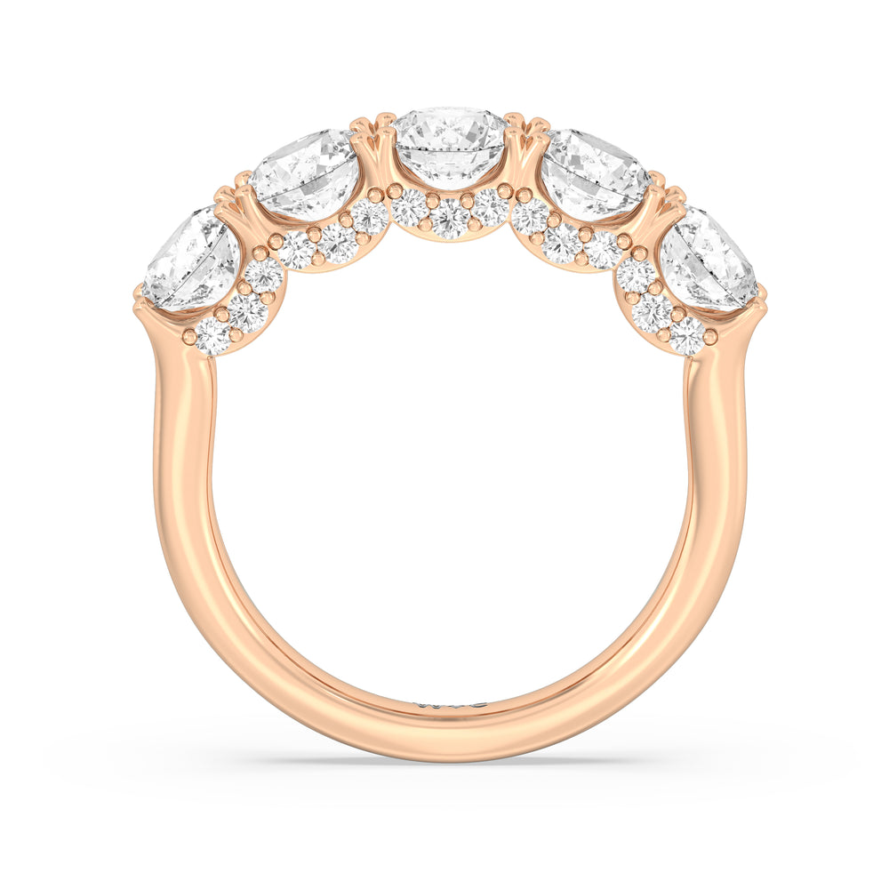 Elegance Hidden Halo Round Five Stone Anniversary Ring with 18KT Rose Gold / Lab / 3 Cut Diamond in 14KT Rose Gold / Lab / 3 view 4
