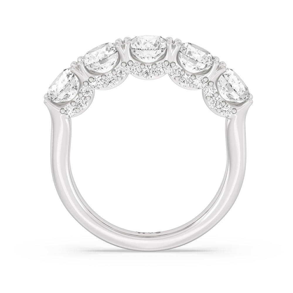 Elegance Hidden Halo Round Five Stone Anniversary Ring with Platinum / Lab / 3 Cut Diamond in 14KT Platinum / Lab / 3 view 4
