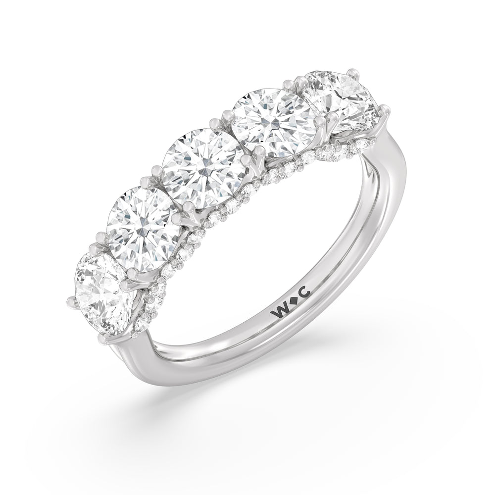 Elegance Hidden Halo Round Five Stone Anniversary Ring with Platinum / Lab / 3 Cut Diamond in 14KT Platinum / Lab / 3 view 5
