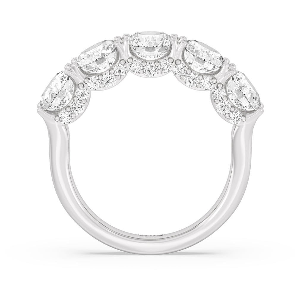 Elegance Hidden Halo Round Five Stone Anniversary Ring with Platinum / Lab / 4 Cut Diamond in 14KT Platinum / Lab / 4 view 4
