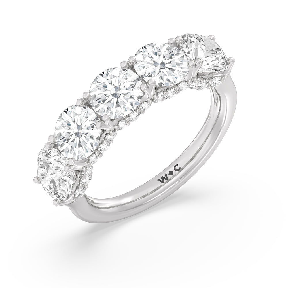 Elegance Hidden Halo Round Five Stone Anniversary Ring with Platinum / Lab / 4 Cut Diamond in 14KT Platinum / Lab / 4 view 5
