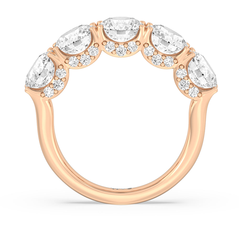 Elegance Hidden Halo Round Five Stone Anniversary Ring with 18KT Rose Gold / Lab / 5 Cut Diamond in 14KT Rose Gold / Lab / 5 view 4
