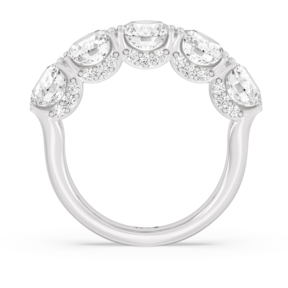 Elegance Hidden Halo Round Five Stone Anniversary Ring with Platinum / Lab / 5 Cut Diamond in 14KT Platinum / Lab / 5 view 4
