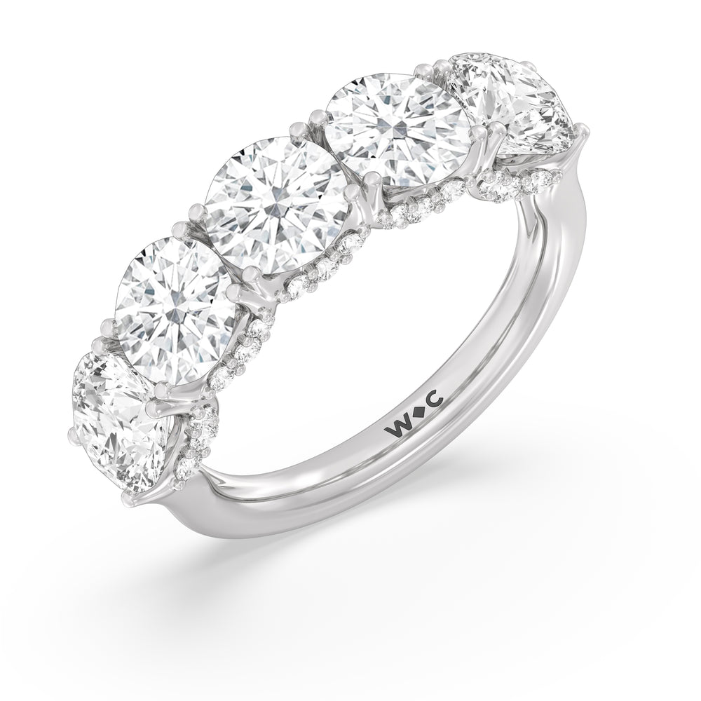 Elegance Hidden Halo Round Five Stone Anniversary Ring with Platinum / Lab / 5 Cut Diamond in 14KT Platinum / Lab / 5 view 5
