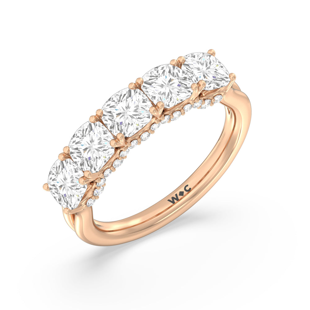 Elegance Hidden Halo Cushion Five Stone Anniversary Ring with 18KT Rose Gold / Lab / 3 Cut Diamond in 14KT Rose Gold / Lab / 3 view 5
