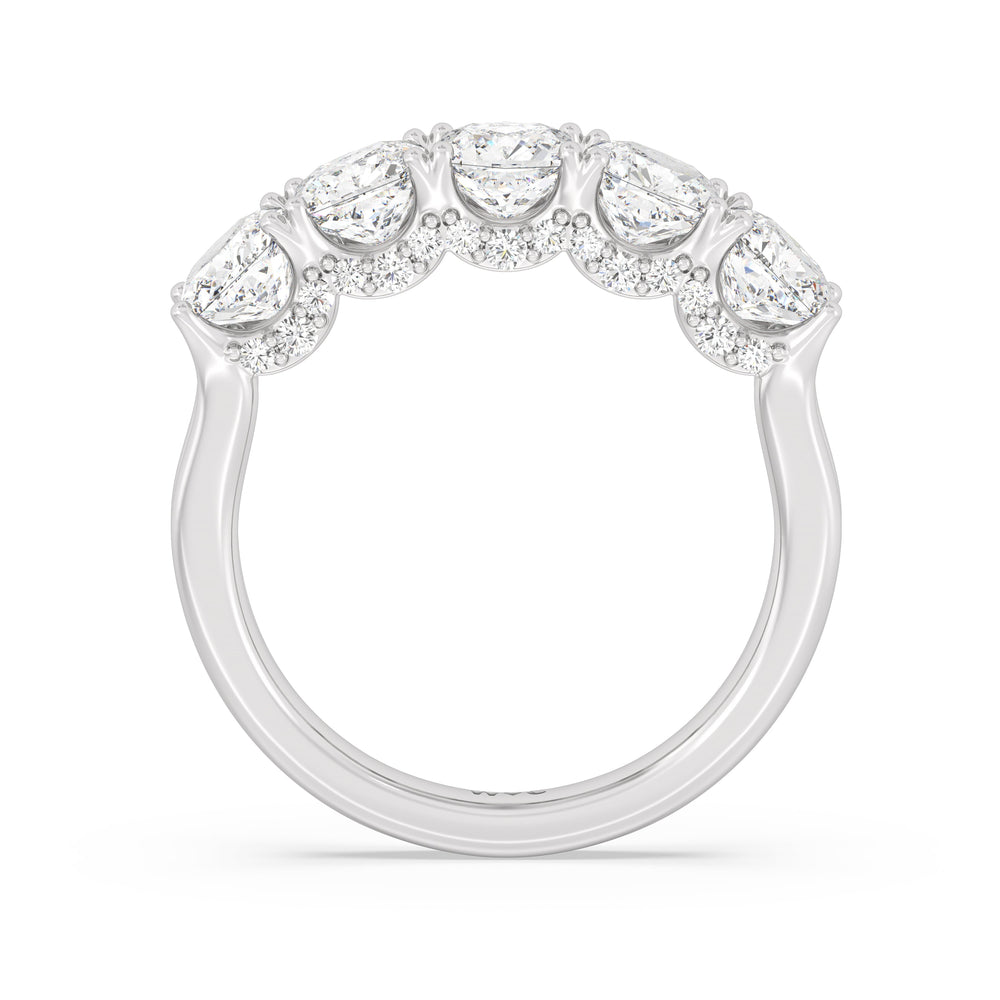 Elegance Hidden Halo Cushion Five Stone Anniversary Ring with Platinum / Lab / 3 Cut Diamond in 14KT Platinum / Lab / 3 view 4
