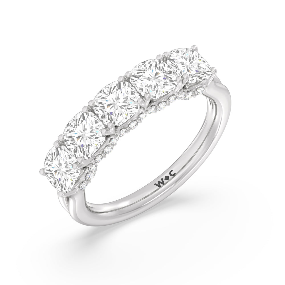 Elegance Hidden Halo Cushion Five Stone Anniversary Ring with Platinum / Lab / 3 Cut Diamond in 14KT Platinum / Lab / 3 view 5
