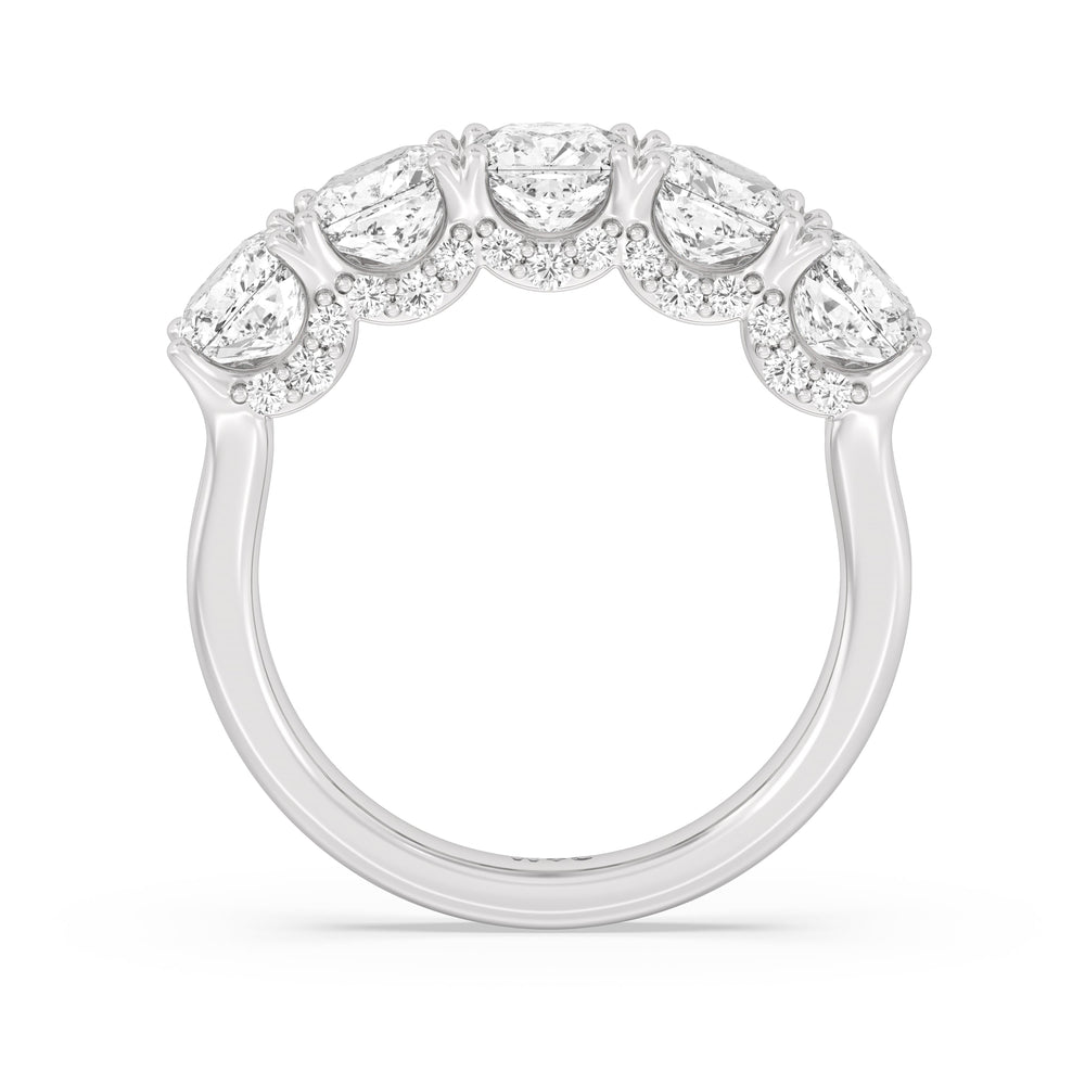Elegance Hidden Halo Cushion Five Stone Anniversary Ring with Platinum / Lab / 4 Cut Diamond in 14KT Platinum / Lab / 4 view 4
