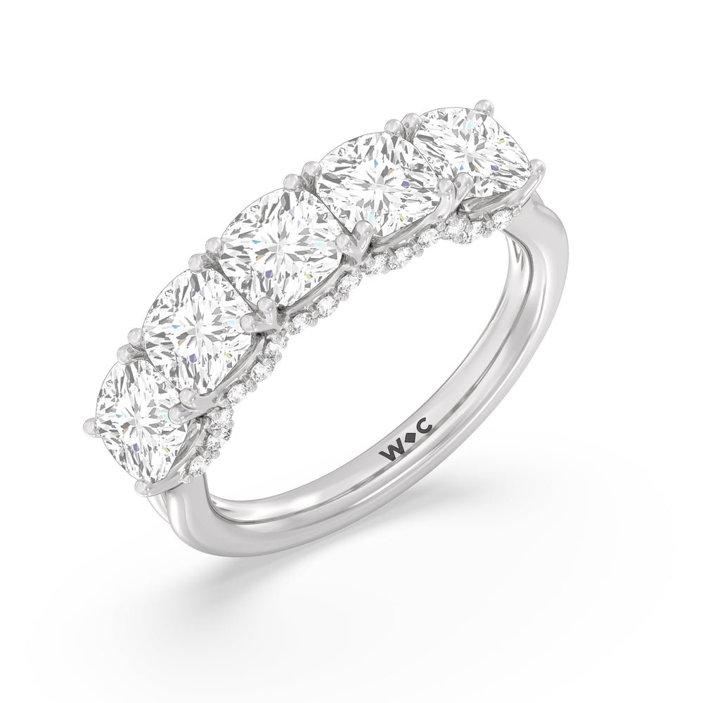 Elegance Hidden Halo Cushion Five Stone Anniversary Ring with Platinum / Lab / 4 Cut Diamond in 14KT Platinum / Lab / 4 view 5
