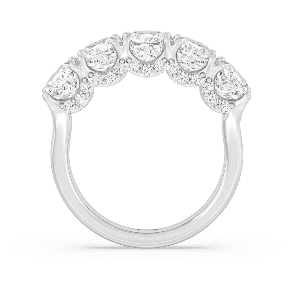 Elegance Hidden Halo Cushion Five Stone Anniversary Ring with Platinum / Lab / 5 Cut Diamond in 14KT Platinum / Lab / 5 view 4
