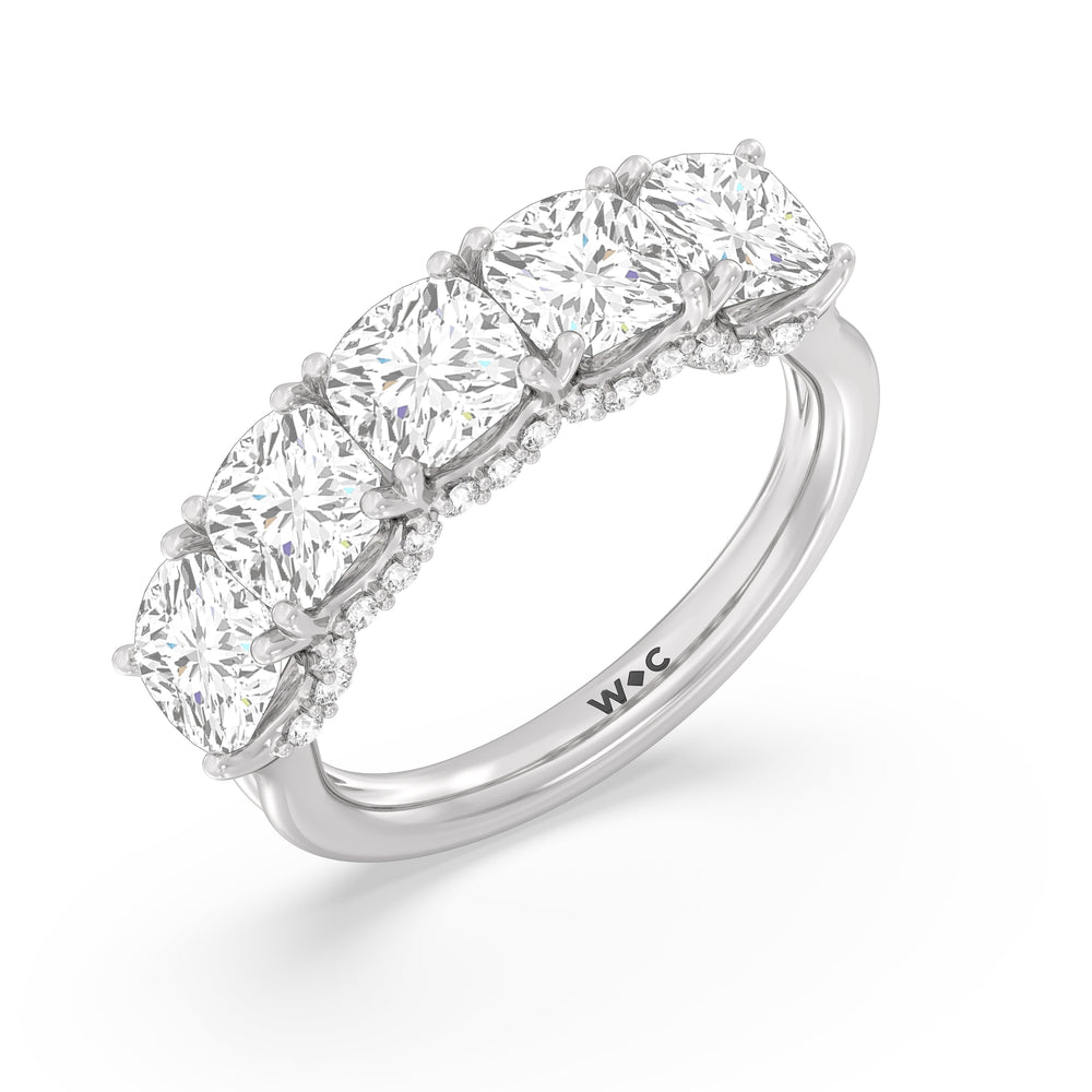 Elegance Hidden Halo Cushion Five Stone Anniversary Ring with Platinum / Lab / 5 Cut Diamond in 14KT Platinum / Lab / 5 view 5
