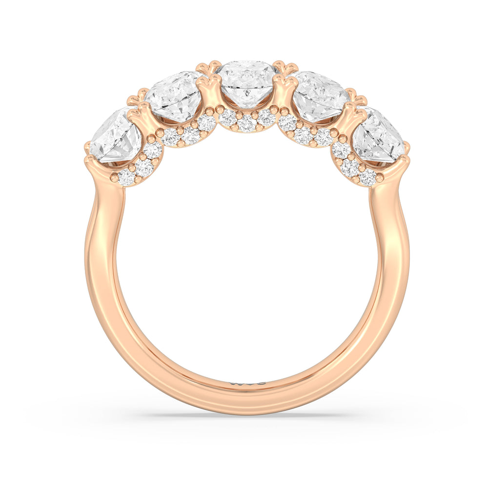 Elegance Hidden Halo Oval Five Stone Anniversary Ring with 18KT Rose Gold / Lab / 3 Cut Diamond in 14KT Rose Gold / Lab / 3 view 4
