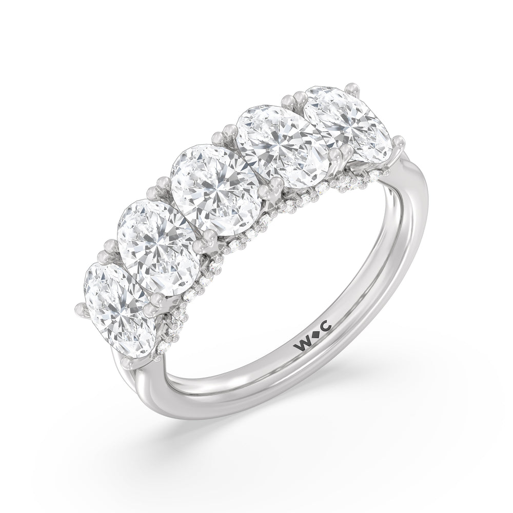 Elegance Hidden Halo Oval Five Stone Anniversary Ring with Platinum / Lab / 3 Cut Diamond in 14KT Platinum / Lab / 3 view 5
