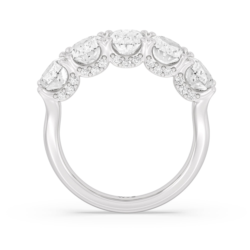 Elegance Hidden Halo Oval Five Stone Anniversary Ring with Platinum / Lab / 4 Cut Diamond in 14KT Platinum / Lab / 4 view 4
