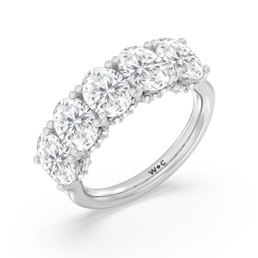 Elegance Hidden Halo Oval Five Stone Anniversary Ring with Platinum / Lab / 4 Cut Diamond in 14KT Platinum / Lab / 4 view 5
