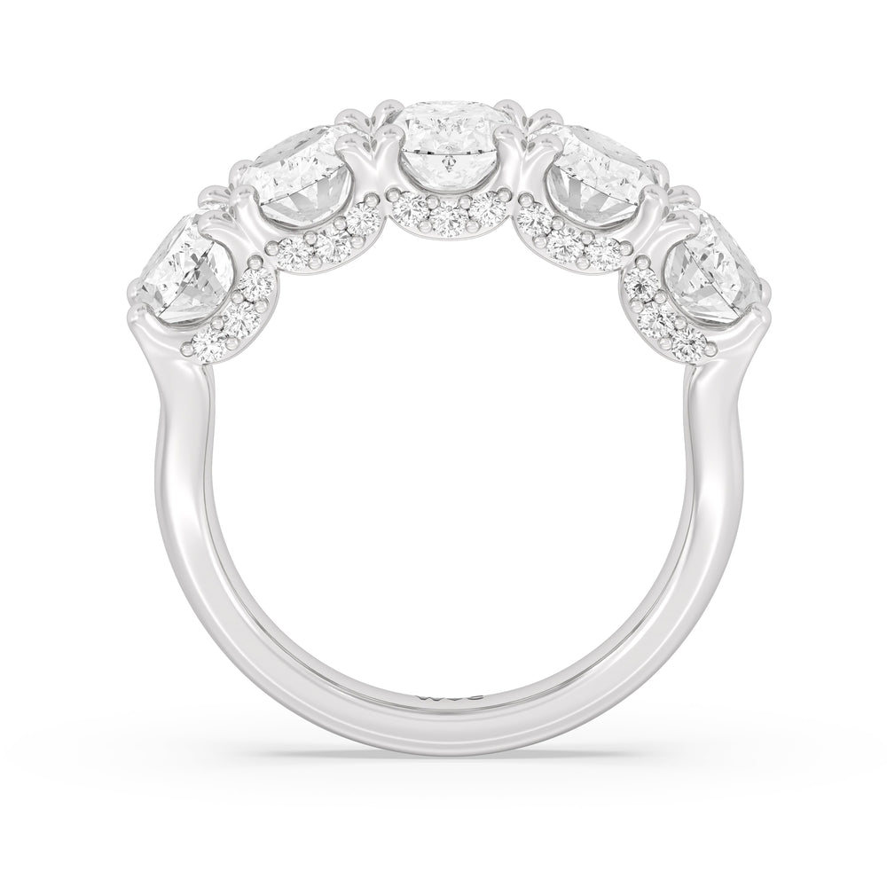 Elegance Hidden Halo Oval Five Stone Anniversary Ring with Platinum / Lab / 5 Cut Diamond in 14KT Platinum / Lab / 5 view 4
