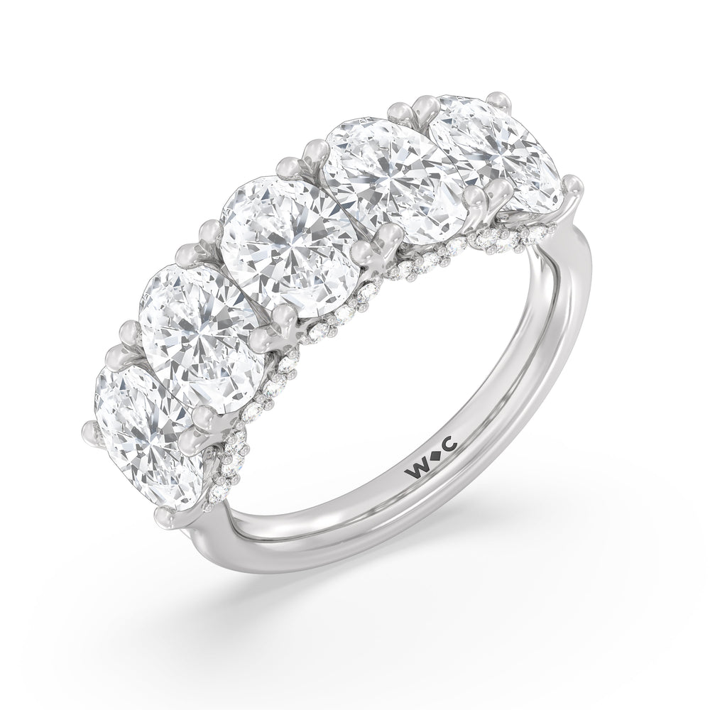 Elegance Hidden Halo Oval Five Stone Anniversary Ring with Platinum / Lab / 5 Cut Diamond in 14KT Platinum / Lab / 5 view 5
